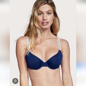 VICTORIA'S SECRET | Logo Strap Lightly Lined Demi Bra Navy Sz 34D